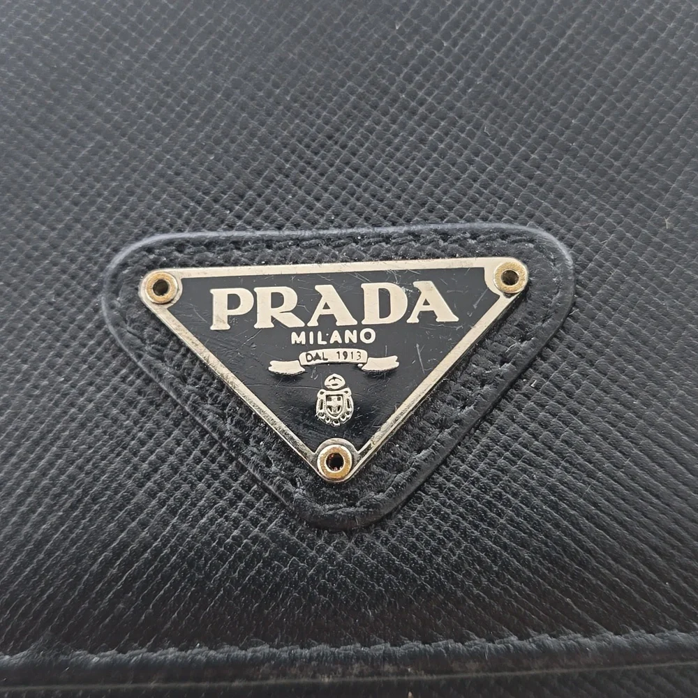 Prada Black Saffiano Leather Trifold Compact Wallet Men